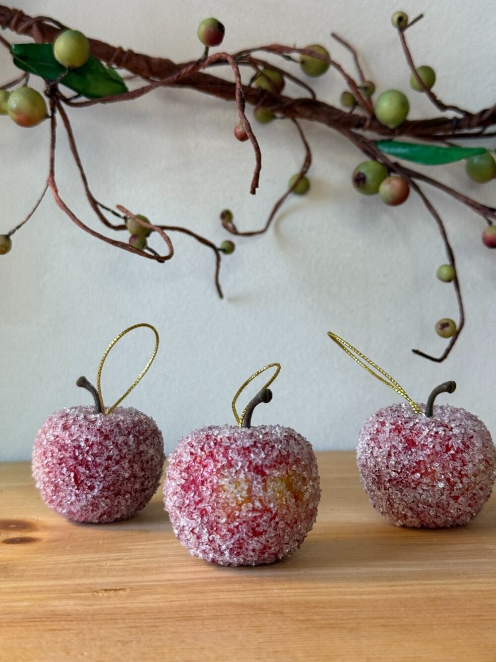 Vintage Sugared Apple Ornaments Set of 3 Retro Holiday Décor #4